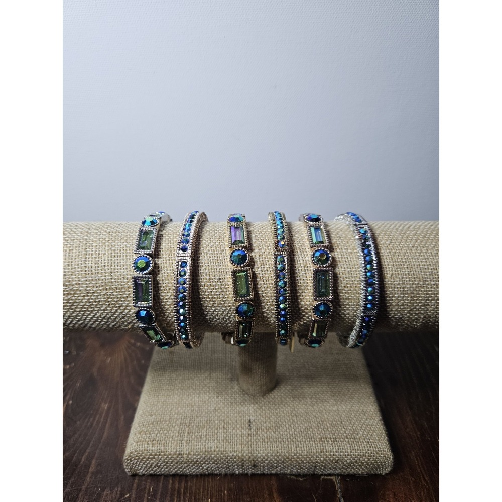 Off Park JTV 6 Pc Stretch Bracelet Set Y2K Mermaidcore Peacock Statement Crystal
